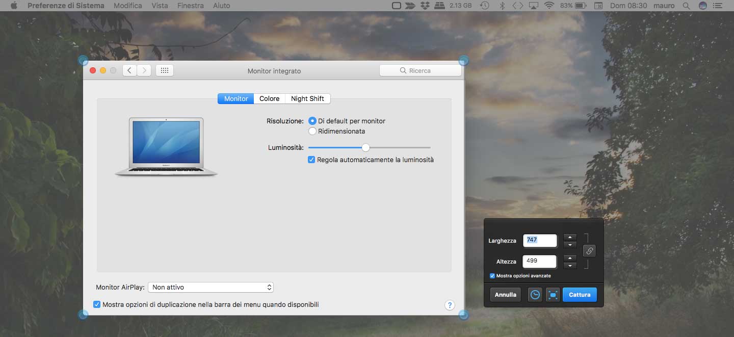 Esempio schermata catturata con Skitch